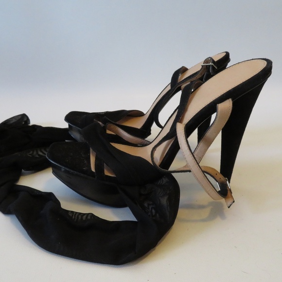 COLIN STUART BLACK SUEDE FABRIC LACE UP HEELS 10 - Picture 4 of 7